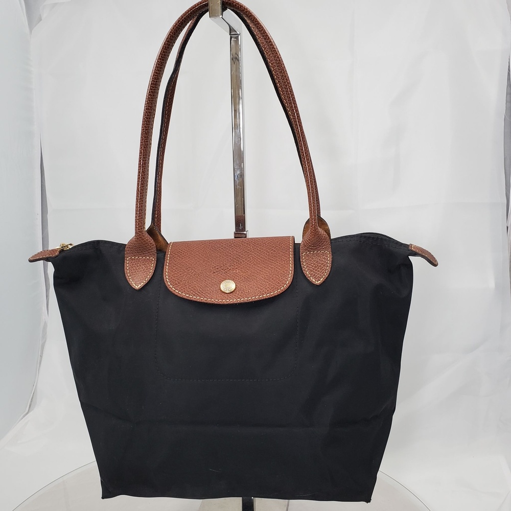 Longchamp Le Pliage Black Nylon/Leather Medium Shoulder Tote Bag